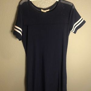 NO COMMENT Blue Mesh Slip Jersey Sheath Dress